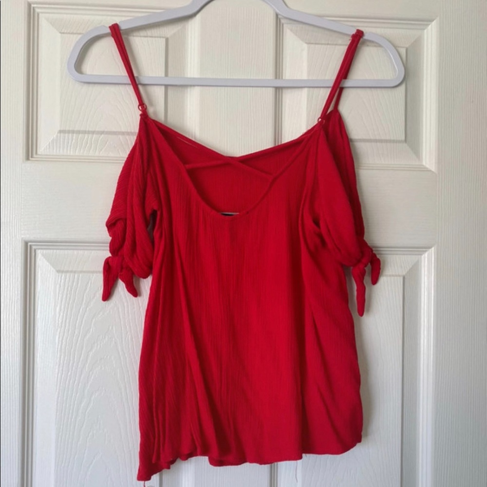 Cherry Red Open Shoulder Blouse - Picture 2 of 4